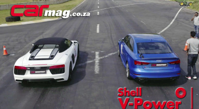 VIDEO: Audi RS3 Sedan provoacă supercarul Audi R8 într-o cursă de drag. Cine pe cine face? - Photo