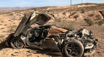 (FOTO) Un McLaren 720S a zburat de pe traseu, de două ori s-a răsturnat și a luat foc. Nimeni nu a avut de suferit! - Photo