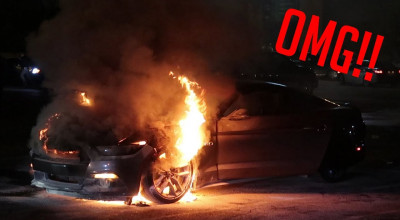 VIDEO: Sfârșit subit. Un Mustang a luat foc după câteva cerculețe pe asfalt! - Photo