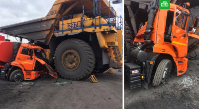 Șoferița unui BelAZ a călcat din întâmplare un KAMAZ! Un astfel de accident nu ai mai văzut - Photo