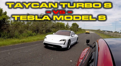 Porsche Taycan Turbo S versus Tesla Model S Perfomance cu modul Cheetah Launch (VIDEO) - Photo
