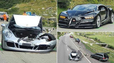 Cel mai scump accident al anului înregistrat în Elveția! Un Bugatti Chiron s-a izbit într-un Porsche 911 Cabrio - Photo