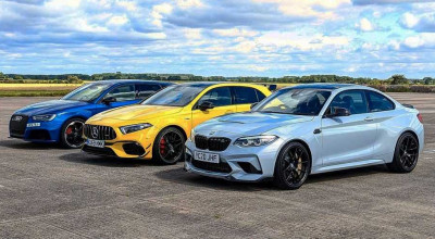 BMW M2 CS, Mercedes-AMG A45 S și Audi RS3 Sportback au fost aliniate pentru o cursă de drag racing. Reușești să ghicești câștigătorul? - Photo
