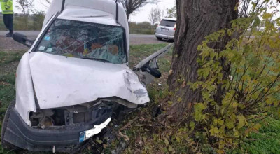 Accident la Sîngerei! Un Seat s-a izbit într-un copac după ce a derapat de pe carosabil - Photo