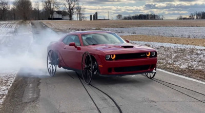 (VIDEO) Experiment inedit: De ce e în stare un Dodge Challenger SRT Hellcat, echipat cu roți de trăsură? - Photo