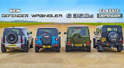 Drag Racing: Jeep Wrangler și Mercedes-Benz G-Class versus noul și vechiul Land Rover Defender - Photo