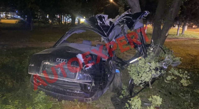 Șoferul unui Audi a accidentat mai multe mașini la Botanica, după care și-a rupt mașina în trei bucăți izbindu-se în copaci - Photo