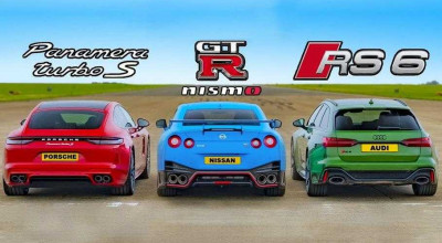 Drag Racing: Nissan GT-R Nismo versus Panamera Turbo S E-Hybrid facelift și Audi RS 6 Avant - Photo