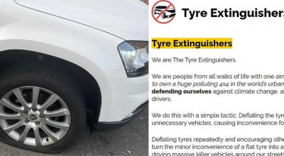 Eco-activiștii din Marea Britanie au început să taie anvelopele SUV-urilor pe benzină și motorină în formă de protest - Photo