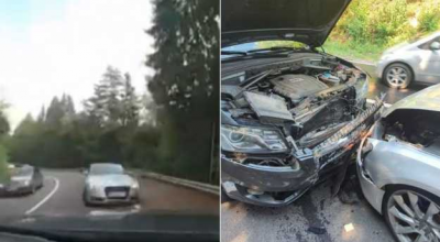 Momentul în care un Audi iese pe contrasens și provoacă un accident care blochează sute de oameni pe Transfăgărășan! - Photo