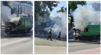 Un microbuz a fost cuprins de flăcări pe o stradă din Bălți. Motivul - necunoscut - Photo