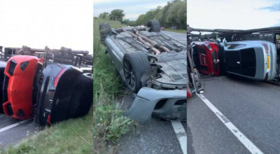 Pagubă de milioane pe un drum din Marea Britanie, după ce un trailer auto s-a răsturnat - Photo