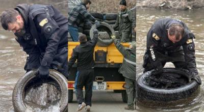 Peste 400 de anvelope uzate, scoase din râul Bâc. Ce spun autoritățile - Photo